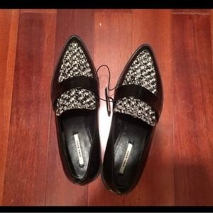 Zara Basic black loafers houndstooth pattern NWT